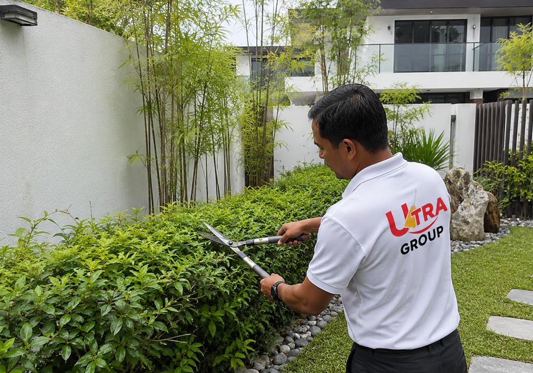 Ultra Group crew trimming a hedge